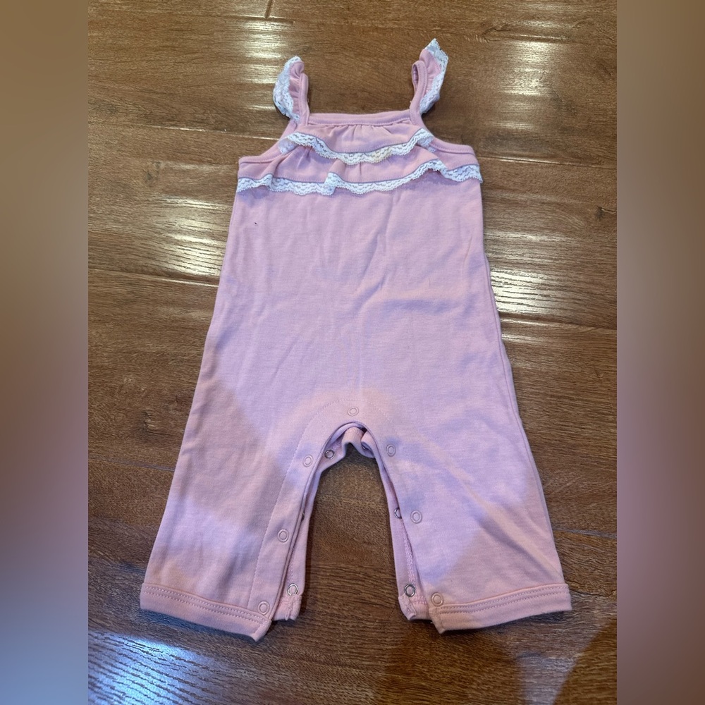 Nicole Miller Soft Pink Kids Romper with Lace Detail